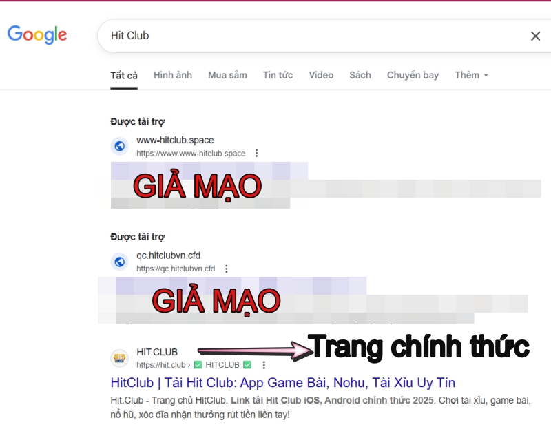 Phân biệt nhanh trang Hit Club thật và trang giả mạo